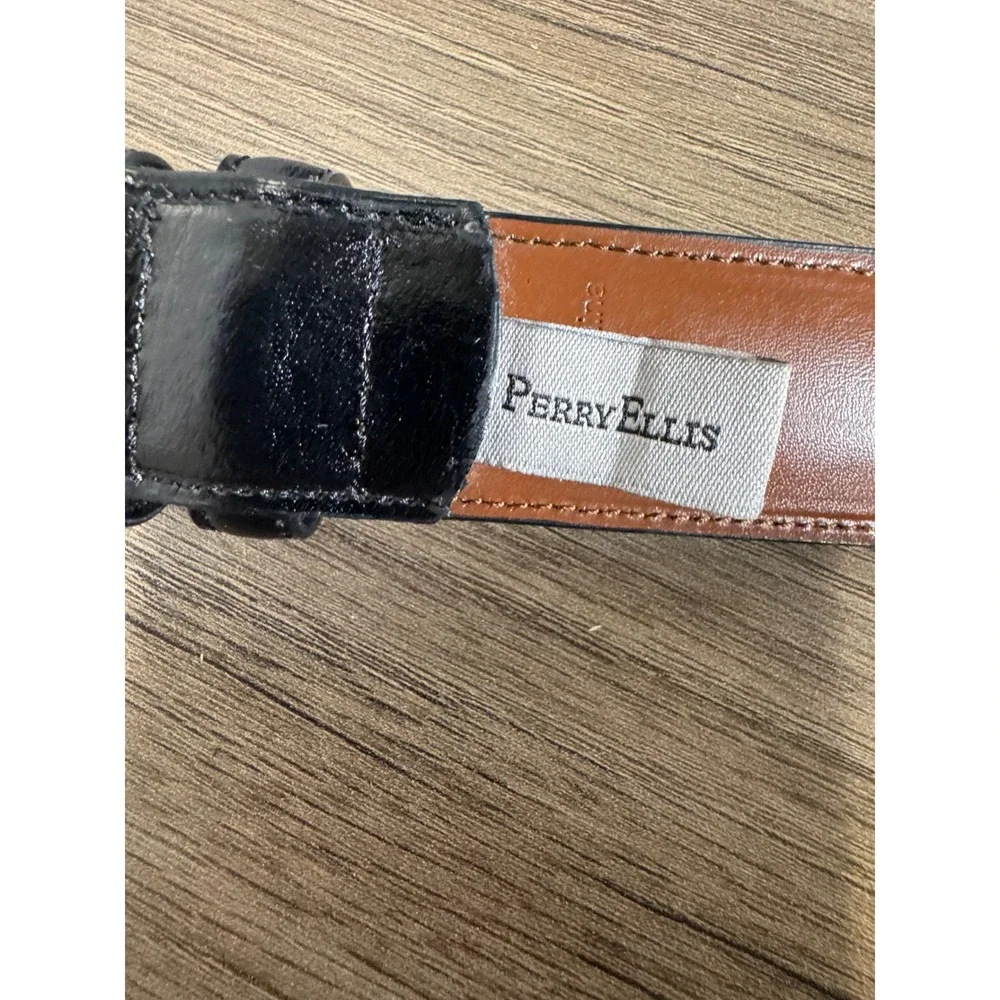 Perry‎ Ellis Mens Black Genuine Leather Dress Belt Size 44 1P35150